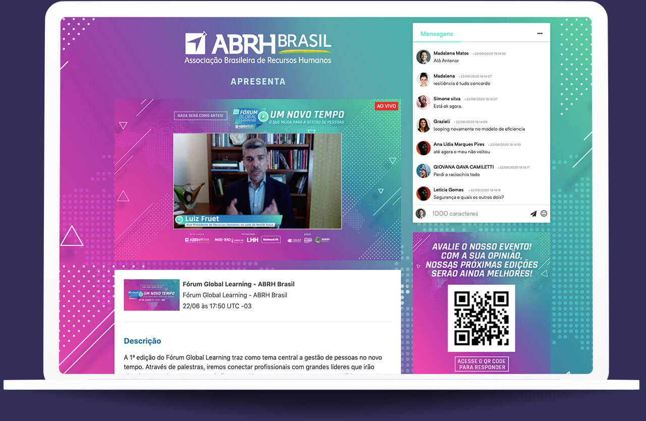 Plataforma de transmissão ao vivo evento ABRH Brasil