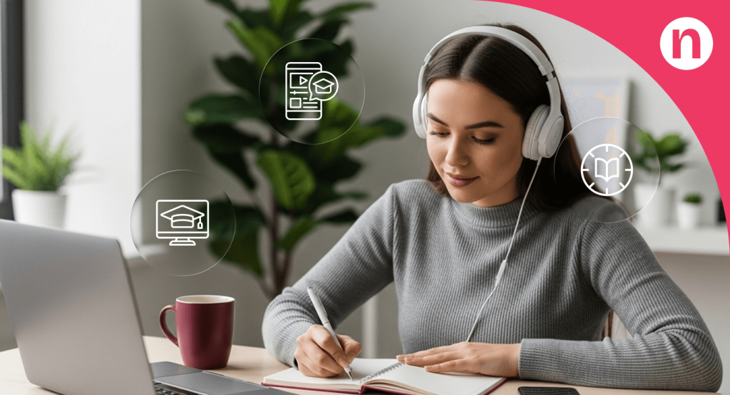 O que é Ambiente Virtual de Aprendizagem (AVA)|ambiente virtual de aprendizagem|Ilustração mostrando pessoas aprendendo com flexibilidade.